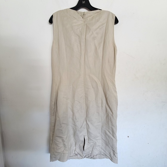 NEW Calvin Klein Khaki Tan Pleated Sleeveless Career Linen Dress Size 12 - Picture 3 of 13
